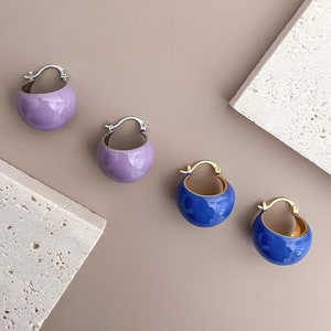 Enamel Hollow Sphere Earrings by Subtle Statements NYC - Purple and Blue , Enamel Earrings, Sphere Earrings, Hoop Earrings