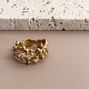 Lava-inspired Gold Ring, 18K Gold Plated Chunky Open Ring by Subtle Statements NYC, Crushed Texture Ring, Uneven Ring