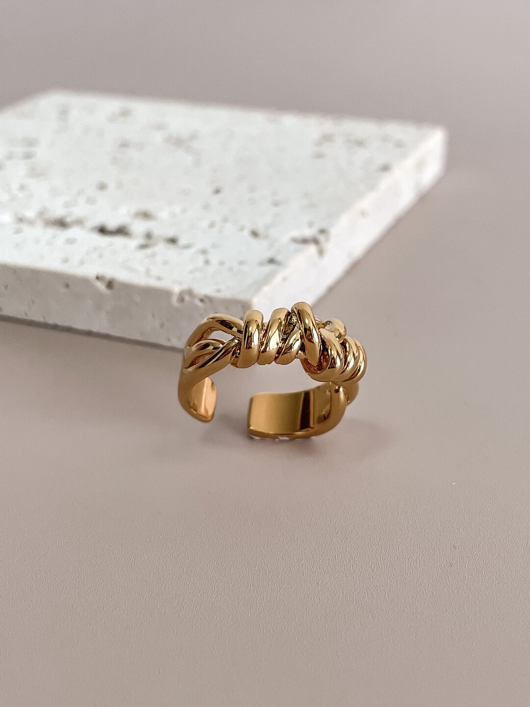 Rope Twist Braid Ring 18K Gold Plated Textured Adjustable Ring by ...