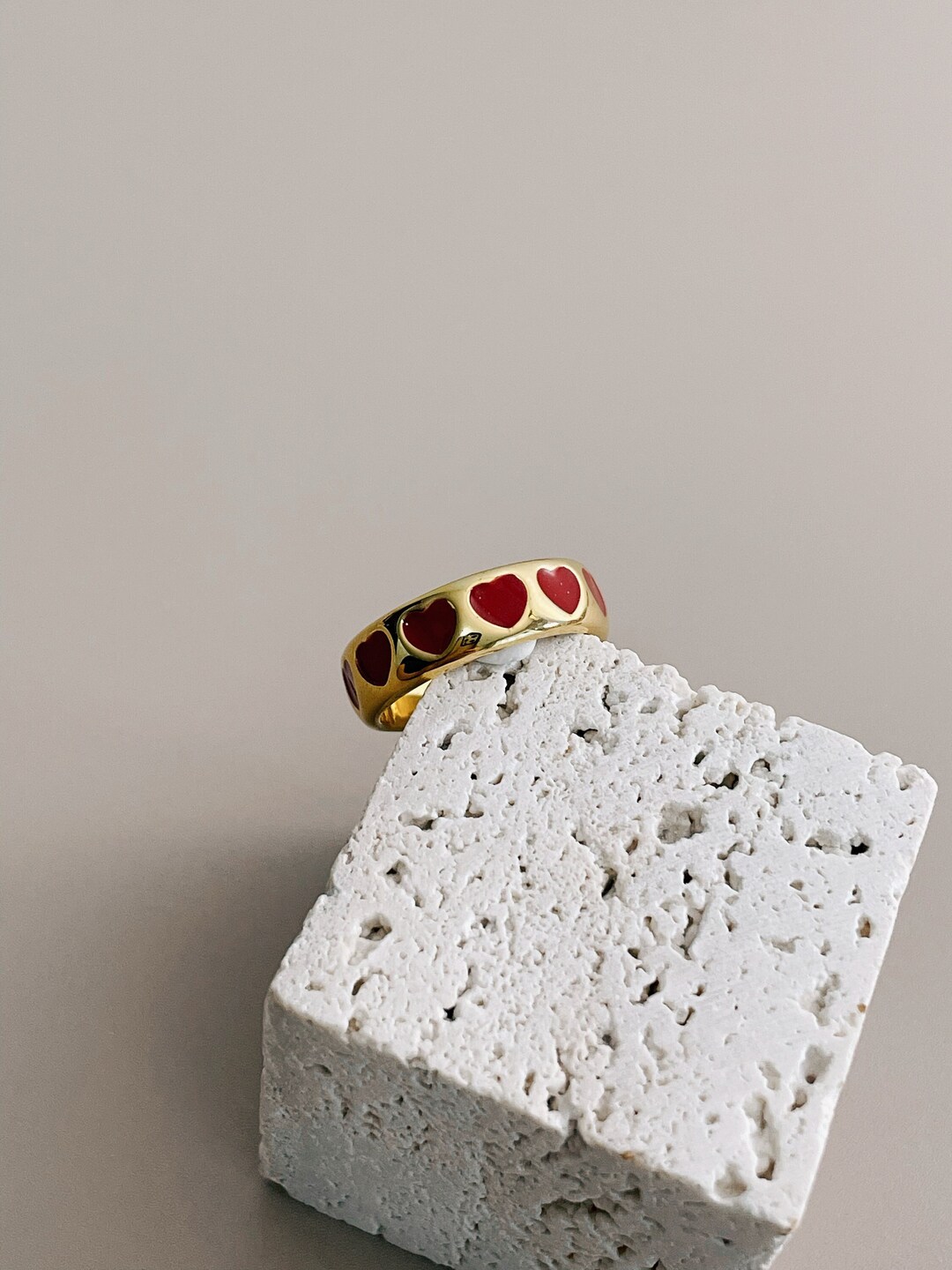 Red Enamel Heart Ring by Subtle Statements NYC Minimalist Adjustable