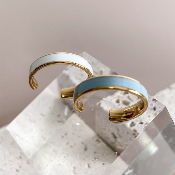 Minimalist Enamel Ring 18K Gold Plated Colored Adjustable Ring Band by Subtle Statements NYC- Two Colors, Enamel Ring, Basic Ring, Blue Ring