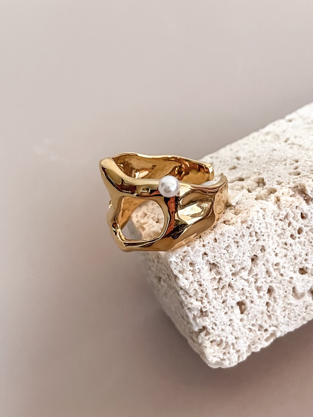 Irregular Pearl Ring Luxury Cutouts Adjustable Ring W/freshwater Pearl