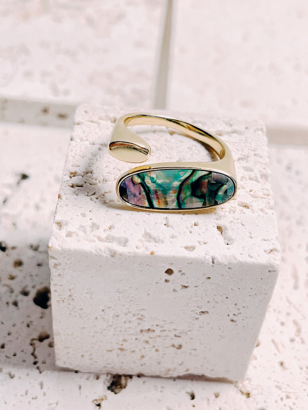 Abalone Shell Ring S925 Silver 18K Gold Plated Minimalist Statement