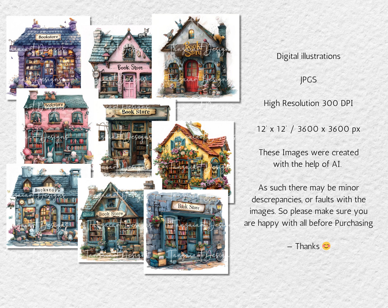 70 Whimsical Book Store Images Digital Art Printable Kit Instant ...