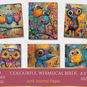 Images mixtes d'oiseaux : oiseaux originaux | Graphiques d'oiseaux fantaisistes | Art de journal indésirable | Coloré | Fichiers de sublimation| Illustration numérique