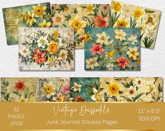 Vintage Daffodil Journal Pages, Shabby Chic Ephemera (Digital Download)