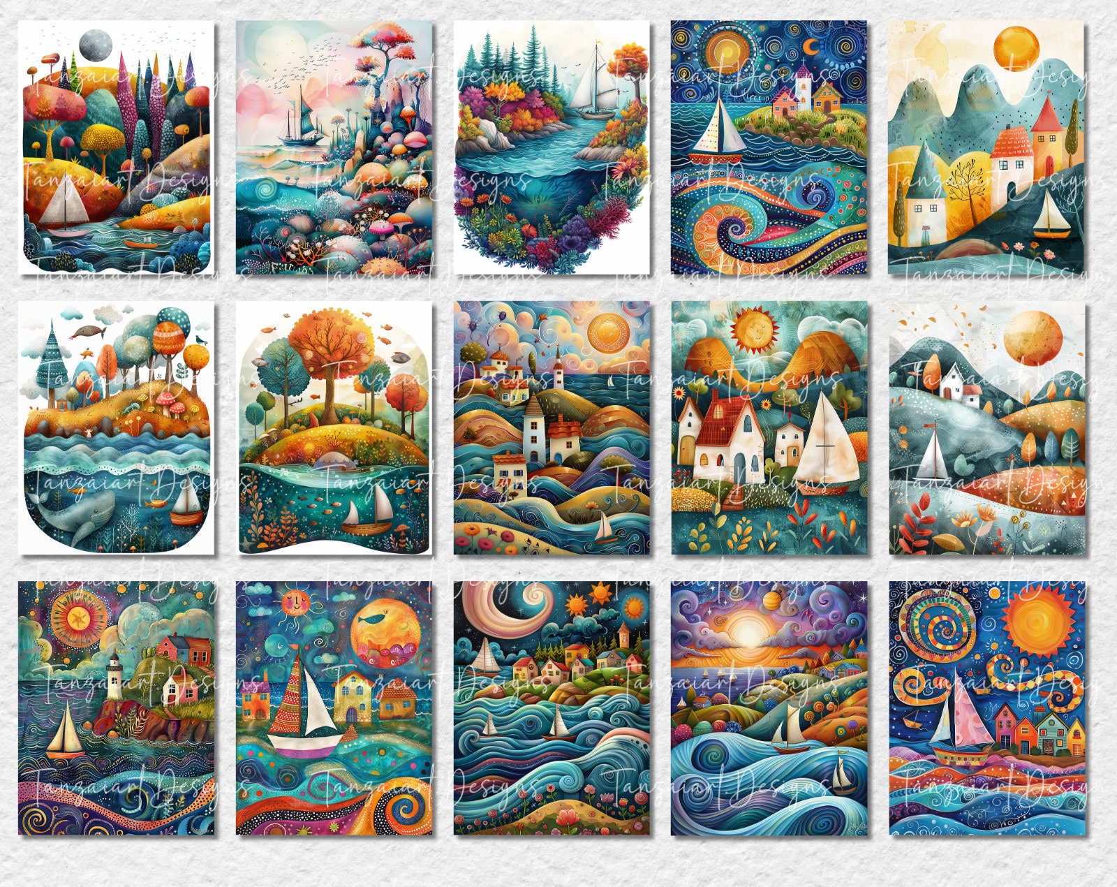 Digital Kit 77 Whimsical Seascape Images Digital Art Printable Kit Instant Digital Download ...