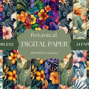 24 Preppy seamless botanical pattern - botanical seamless pattern - summer floral seamless pattern - instant download -botanical digital art