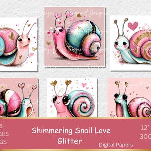 Escargots chatoyants lunatiques amour Clipart, escargots drôles, clipart numérique, clipart aquarelle, paillettes, clipart imprimable, téléchargement numérique