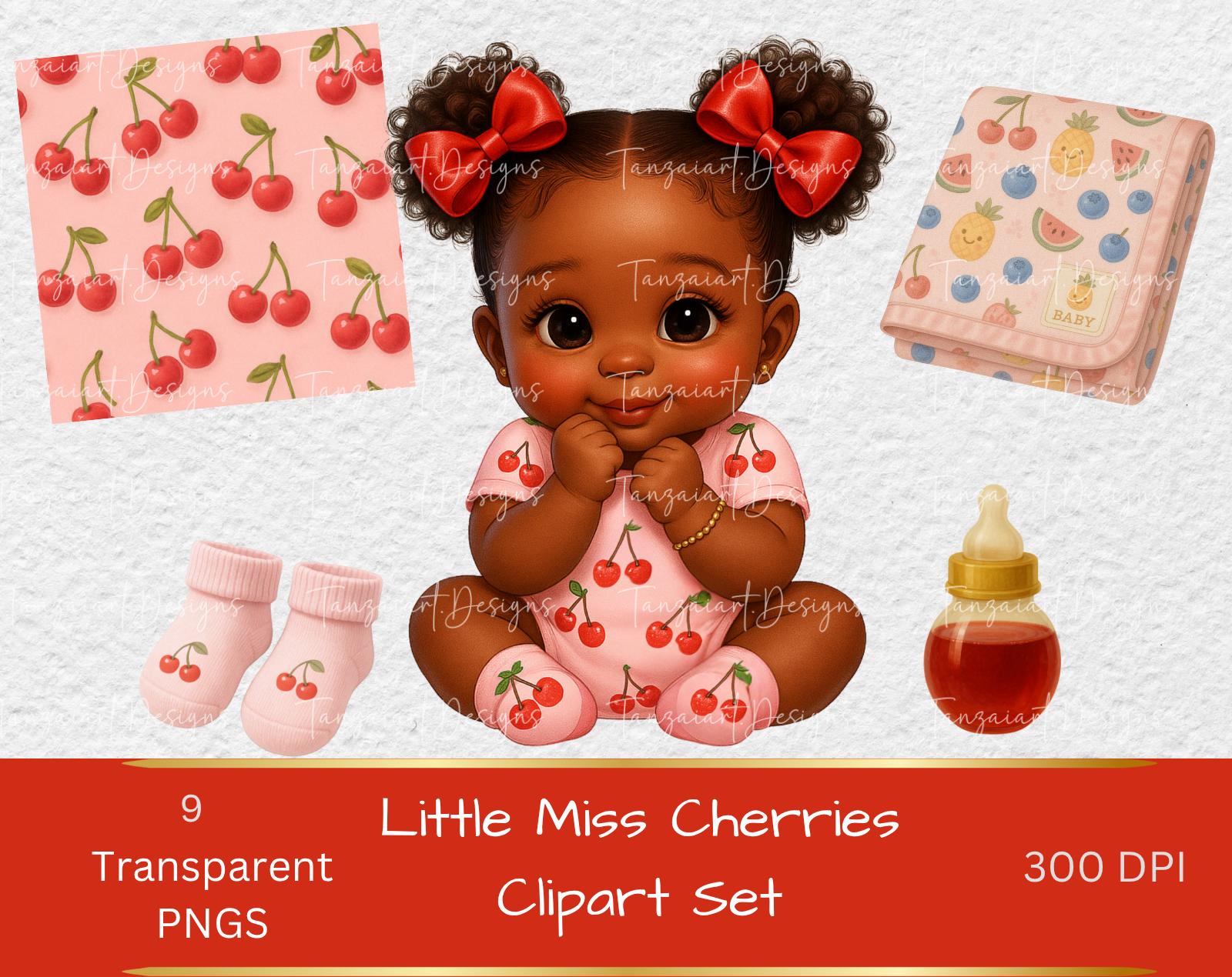 Cherry Baby Clipart Bundle – Red Fruit Baby Accessories & Outfit, PNG Digital Download | Cute Cherry Socks, Onesie, Rattle, Pacifier, Bottle