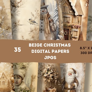 Kit de diário de Natal bege, mídia mista, papéis digitais, páginas de diário imprimíveis bege, papéis de diário, download digital, criação de cartões