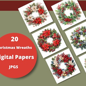 Christmas Wreaths Clipart 20 High Quality JPGs, Merry Christmas, Digital Download, Commercial Use, Card Making, Digital Paper Craft