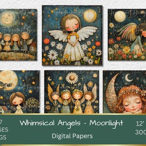 Whimsical Angels, Moonlight, Mixed Media,Angels and Wings, Junk Journal, Commercial Use, Digital Download, Junk Journal, 47 Printable Sheets