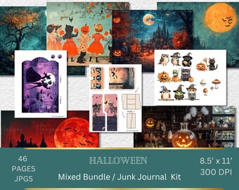 Halloween Junk Journal Kit | Whimsical Ephemera Pages (Digital Download)