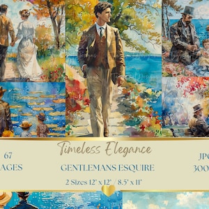 Zeitlose Eleganz Gentlemans Esquir, ein Digital Junk Journal Kit - Druckbare Journalseiten, Papiere und Ephemera - Romantischer Vintage Stil