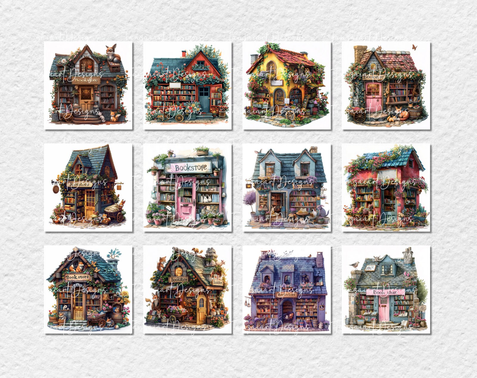 70 Whimsical Book Store Images Digital Art Printable Kit Instant ...
