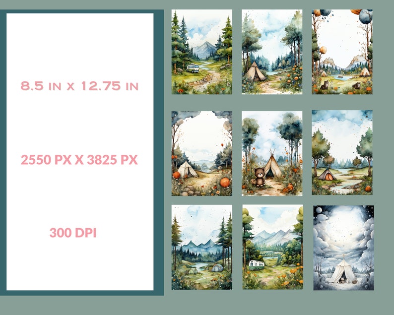 Camping Scenes, Watercolor Camping Clipart, Digital Camping Art ...
