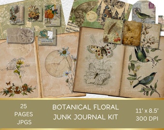 Botanical Junk Journal Kit, Floral Ephemera, DIY Journal (PDF)