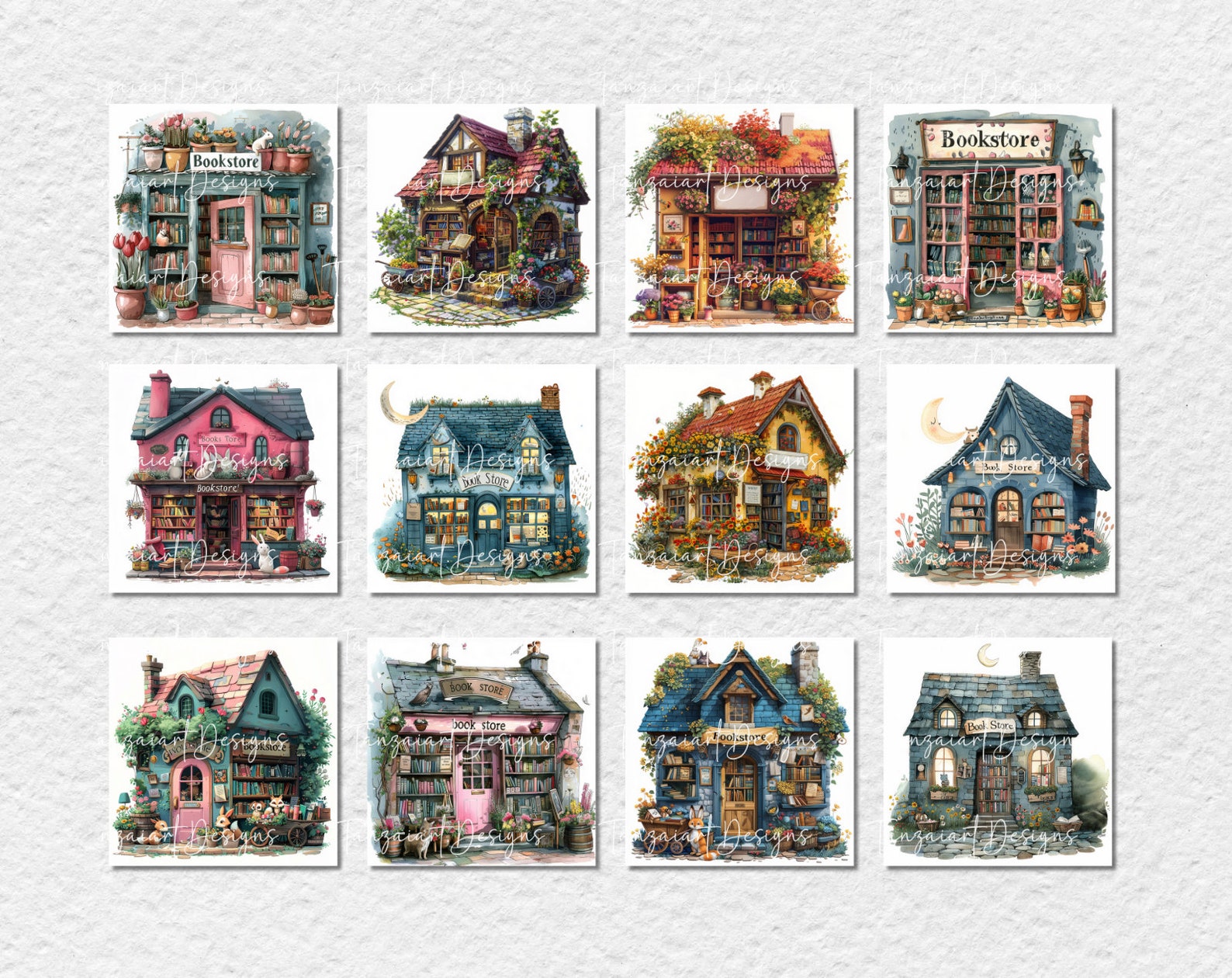 70 Whimsical Book Store Images Digital Art Printable Kit Instant ...