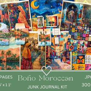Kit de journal indésirable marocain bohème, demi-pages, pages complètes, cartes, étiquettes, folio, fournitures de scrapbooking, or, numériques, imprimable. Téléchargement JPG