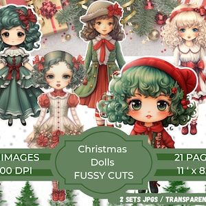 Christmas Paper Dolls Kit | Dolls Christmas Ephemera | Fussy Cut | Digital Papers Images | Card Making | Dolls Journaling supplies | cricut