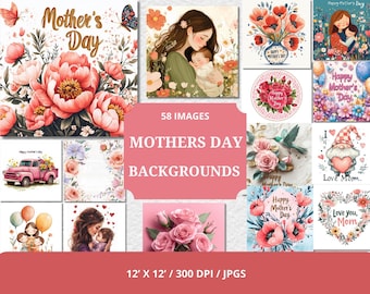 Paquete de papel para el Día de la Madre, paquete de papel para diario basura, efímeras para álbumes de recortes, paquete de papel para mamá, bloc de diseño floral de acuarela, paquete de papel digital
