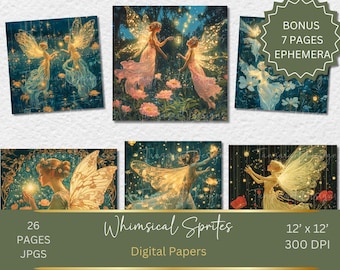 Whimsical Sprites Art, Fantasy Fairy, JPEG Background Paper (Digital Download)