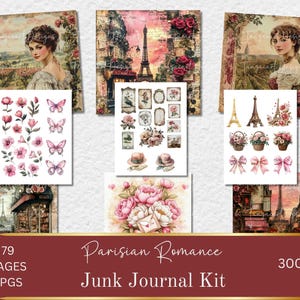 Romance in Paris France Junk Journal Kit Ephemera A4 Paper Collection - Digital Download Vintage Papers - Printables for Journaling and Art