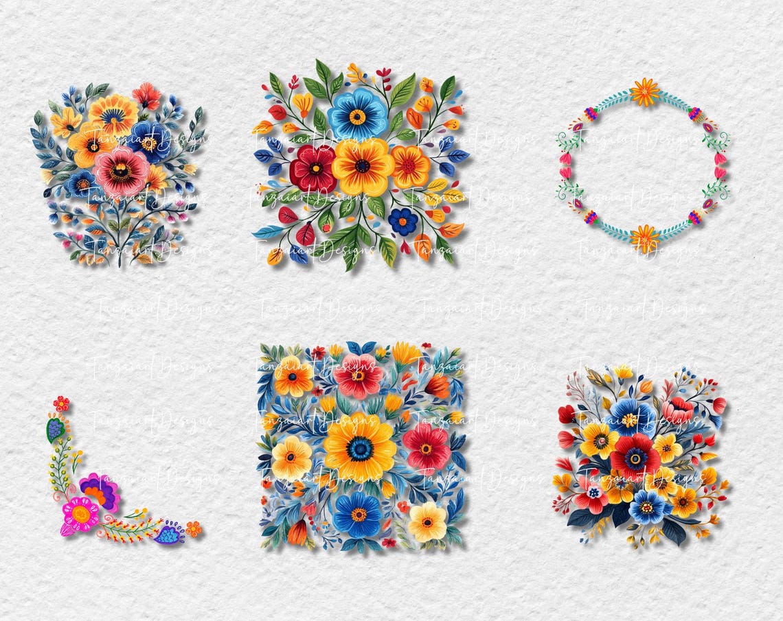 Mexican Watercolor Floral Clipart, Fiesta Flowers (PNG, PDF) - Etsy