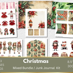 Junk Journal Kit, Vintage, Christmas, Fussy Cuts, Printable, Christmas Ephemera, Christmas Scraps, Digital Papers