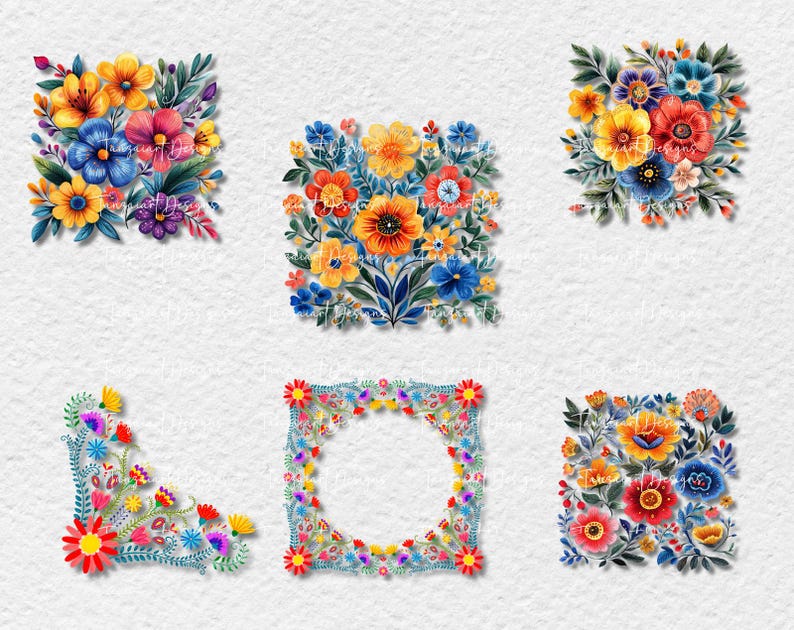 Mexican Watercolor Floral Clipart, Fiesta Flowers (PNG, PDF) - Etsy