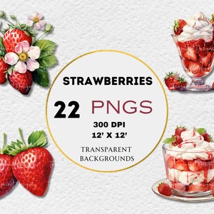 Watercolor Strawberry Clipart - 22 High-Quality PNGs for Scrapbooking and Printing, Commercial Use, Digital download