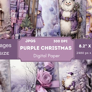 Purple Christmas Junk Journal kit, Mixed Media, digitale Papiere, printable Journal Seiten, Journaling Papiere, digitaler Download, Kartenherstellung