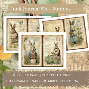 Süßes Kaninchen & Bunnies Junk Journal BUNDLE, Französisches Kaninchen Journal, Vintage Ostern Junk Journal, Französisches Kaninchen Ephemera, Osterhasen Journal