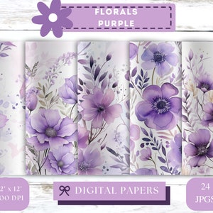Pastel paarse bloemen digitaal papier, blozen roos aquarel plakboekpapier, abstracte bruiloft paarse achtergrond, digitale download