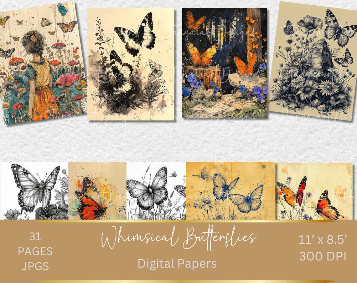 Watercolor Butterfly Junk Journal Kit Fantasy Butterfly Journal Pages ...