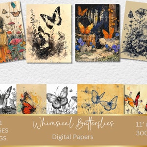 Watercolor Butterfly Junk Journal Kit Fantasy Butterfly Journal Pages, Junk Journal Printable Paper, Digital Collage Sheet, Instant Download