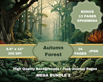 Autumn Forest Junk Journal Paper, Forest Collage (Digital Download)