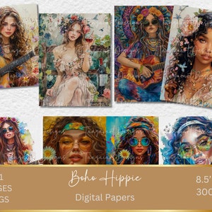 81 images de femmes hippies et bohèmes kit imprimable art numérique téléchargement numérique instantané Images vintages scrapbooking journalisation fabrication de cartes