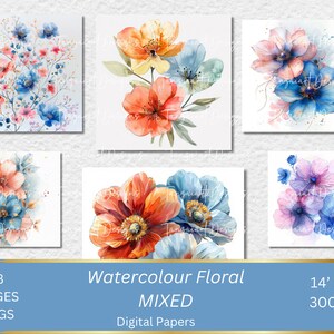 28 Vários clipart de flores, impressão de flores, clipart de aquarela para impressão, JPGs de alta qualidade, download digital, artesanato em papel, diários de lixo