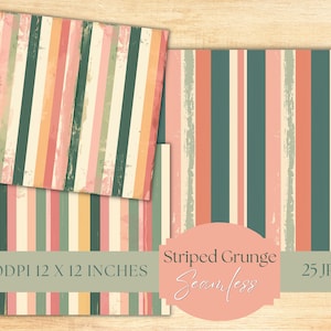 25 Pastel Striped digital paper pack Patterns scrapbooking pages. Green Orange background bundle scrapbook sheets printable. Commercial use.