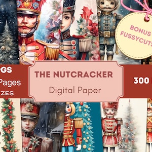 Kit de diário de quebra-nozes de Natal, diário vintage de inverno, material efêmero, papel digital, scrapbooking, chique gasto, páginas para impressão, uso comercial