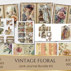 Vintage Floral Junk Journal Kit Cards, Journaling Ephemera, ATC, digital download, collage sheet, digi kit, printable paper, printable tags
