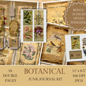 Botanical Junk Journal, Junk Journal Supplies, Cottagecore Journal Kit, Scrapbook Paper, Herbs Journal Kit, Journaling Paper