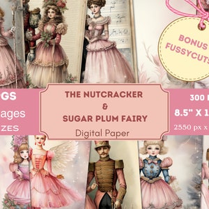 Kit de diário de fada de açúcar e quebra-nozes de Natal, itens efêmeros, scrapbooking digital, páginas para impressão chiques e surradas, uso comercial
