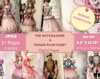Nutcracker Sugar Plum Fairy Junk Journal Kit, Shabby Chic Ephemera (Digital)