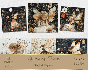 Whimsical Fairies , 28 Whimsical Artistic fantasy fairy Jpeg Background Papers, Digital Download, Junk Journal, Digital Art,