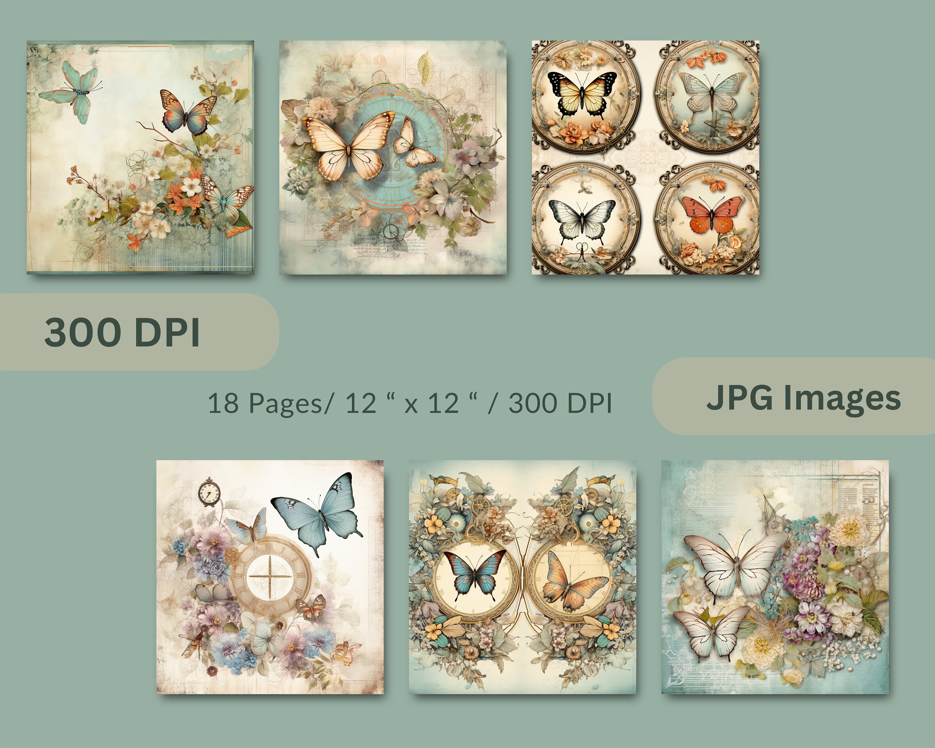 Watercolor Blue Butterfly Junk Journal Kit (digital Collage Sheet) - Etsy