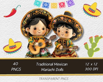 Mariachi Dolls FussyCuts clip art, invitación fiesta mexicana Sombrero, Guitarra Mariachi, Sombrero Mexicano, Boda, cinco de mayo, méxico