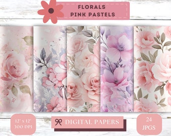 Carta per acquerello floreale rosa, rosa cipria, sfondo per matrimonio (download digitale)